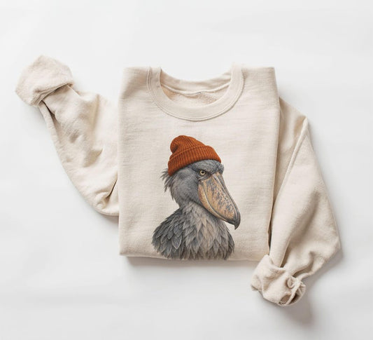 Retro 90's Shoebill Stork Wearing Beanie - Vintage Birdwatching Birding Unisex Sweatshirt