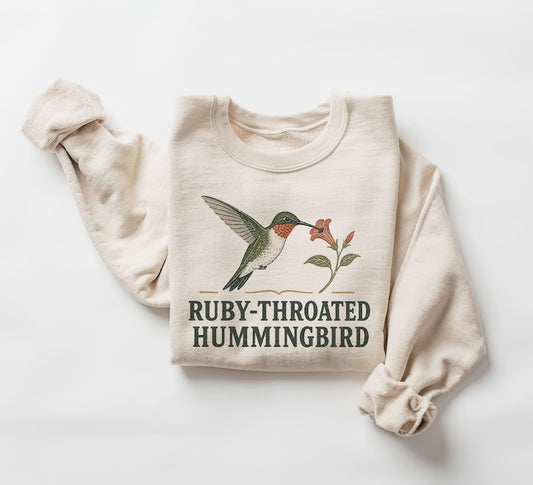 Minimalist Ruby Throated Hummingbird - Vintage Birdwatching Birding Unisex Sweatshirt