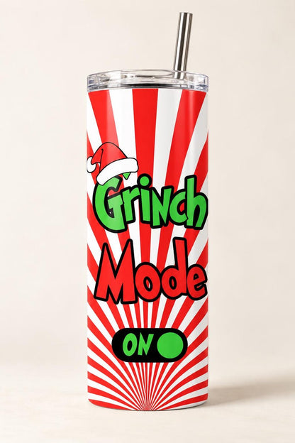 Grinch Mode On Tumbler, 20oz Skinny Stainless Steel Holiday Cup (Sublimation Design)