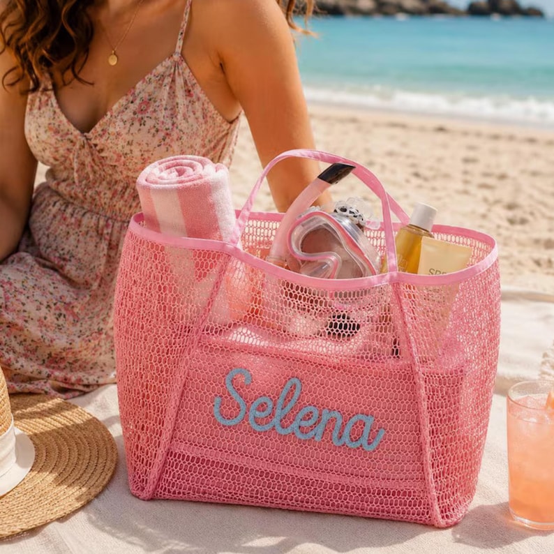 Personalized Crochet Beach Tote Bag, Custom Name Bridesmaid Gift, Wedding Welcome Bag, Custom Name Summer Bag, Luxury Summer Tote