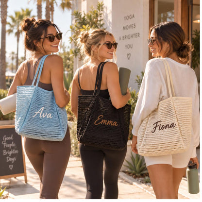 Personalized Crochet Beach Tote Bag, Custom Name Bridesmaid Gift, Wedding Welcome Bag, Custom Name Summer Bag, Luxury Summer Tote