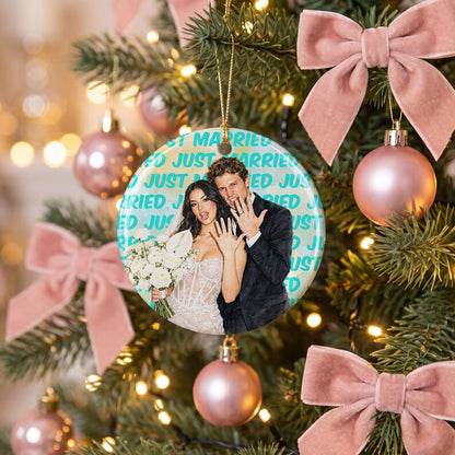 Engagement Ceramic Ornament, Personalized Watercolor Photo Wedding Gift, Newlywed Keepsake, Engaged Gift For Couples, Christmas Tree Decor