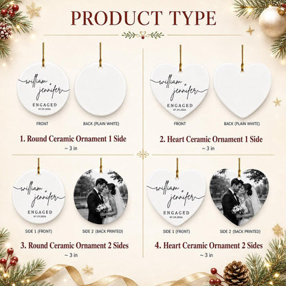 Engagement Ceramic Ornament, Personalized Watercolor Photo Wedding Gift, Newlywed Keepsake, Engaged Gift For Couples, Christmas Tree Decor