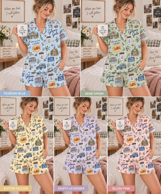 Women’s Gilmore Girls Pajama Set, Stars Hollow Coffee Book Sleepwear, Long Sleeve & Short Sleeve Satin Pajamas, Cozy Gift for Her