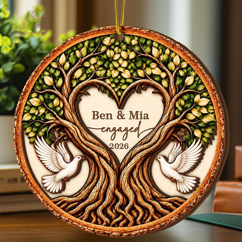 Personalized Engaged 2Layer Wooden Ornament, Engagement Ornament, Engagement Gifts, Wedding Ornament, Newlywed Gifts, Couple Engaged Gift