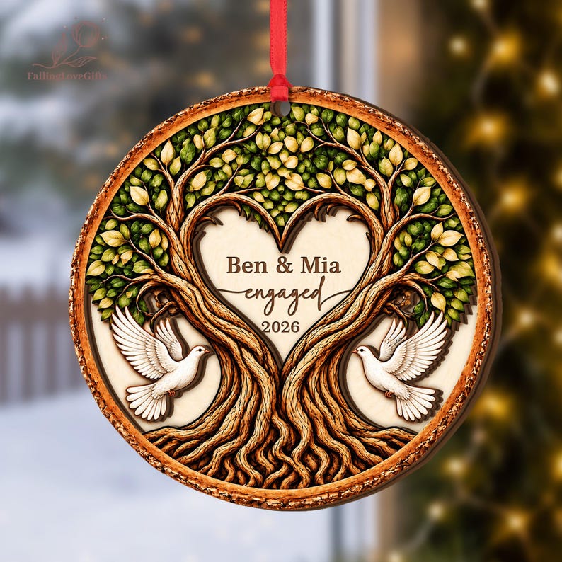 Personalized Engaged 2Layer Wooden Ornament, Engagement Ornament, Engagement Gifts, Wedding Ornament, Newlywed Gifts, Couple Engaged Gift
