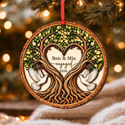 Personalized Engaged 2Layer Wooden Ornament, Engagement Ornament, Engagement Gifts, Wedding Ornament, Newlywed Gifts, Couple Engaged Gift