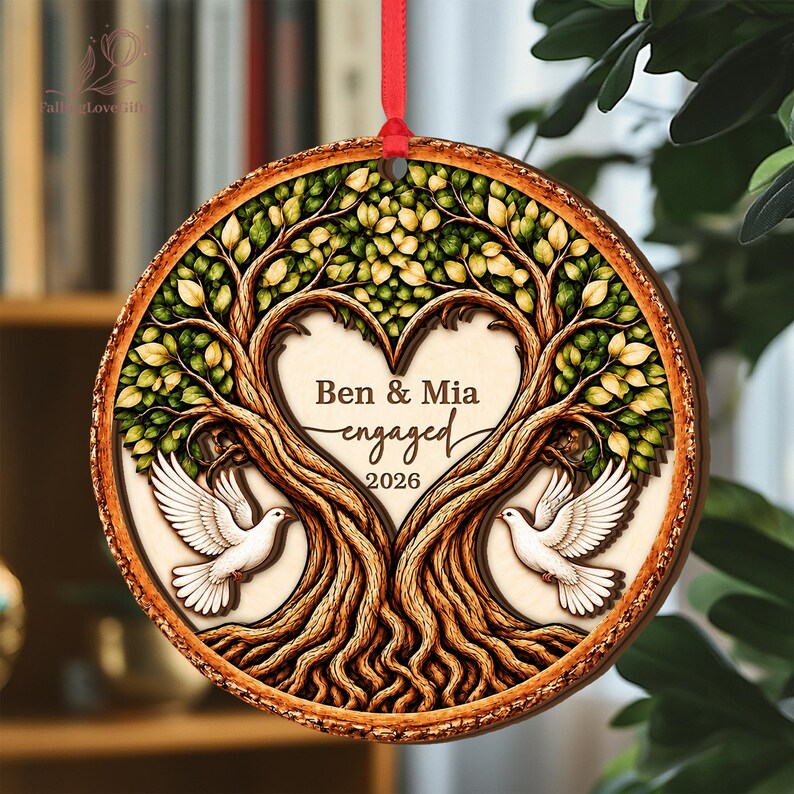 Personalized Engaged 2Layer Wooden Ornament, Engagement Ornament, Engagement Gifts, Wedding Ornament, Newlywed Gifts, Couple Engaged Gift