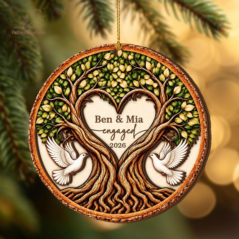 Personalized Engaged 2Layer Wooden Ornament, Engagement Ornament, Engagement Gifts, Wedding Ornament, Newlywed Gifts, Couple Engaged Gift