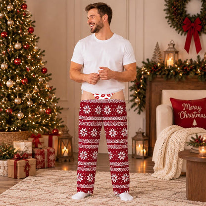Personalized Funny Men's Christmas Pajamas Pants, Fake Underwear Illusion Plaid Bottoms, Christmas Gag Gift for Men, Ugly Christmas for Him