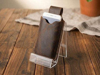 100% Genuine Leather Phone Holster, Buffalo Leather Belt Pouch, Vertical Smartphone Belt Case, Everyday Carry Sleeve, Rugged Phone Holder