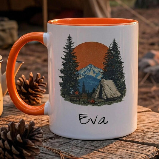 Personalized Camping Mug, Custom Name Mountain Coffee Cup, Camper Gift For Him, Hiking Outdoor Gift, Custom Camping Gift, Nature Lover Mug