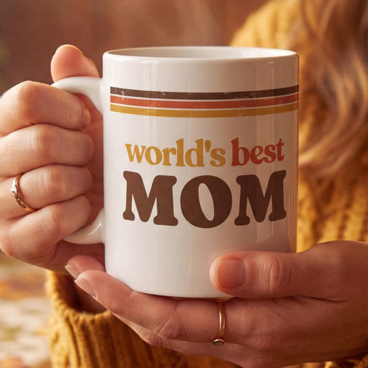 World's Best Mom Mug, Retro Coffee Mug, Mother's Day Gift, Vintage Stripe Mug, Funny Mom Gift, Mom Birthday Gift Mug