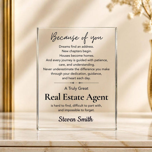 Real Estate Agent Appreciation Gift Personalized Acrylic Plaque, Employee Coworker Thank You Gift, Closing Gift Retirement Farewell Keepsake