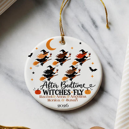 After Bedtime Witches Fly Ornament, Personalized Mom Friends Halloween Gift, Names 2 to 6