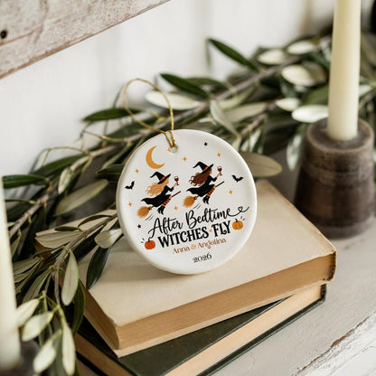 After Bedtime Witches Fly Ornament, Personalized Mom Friends Halloween Gift, Names 2 to 6