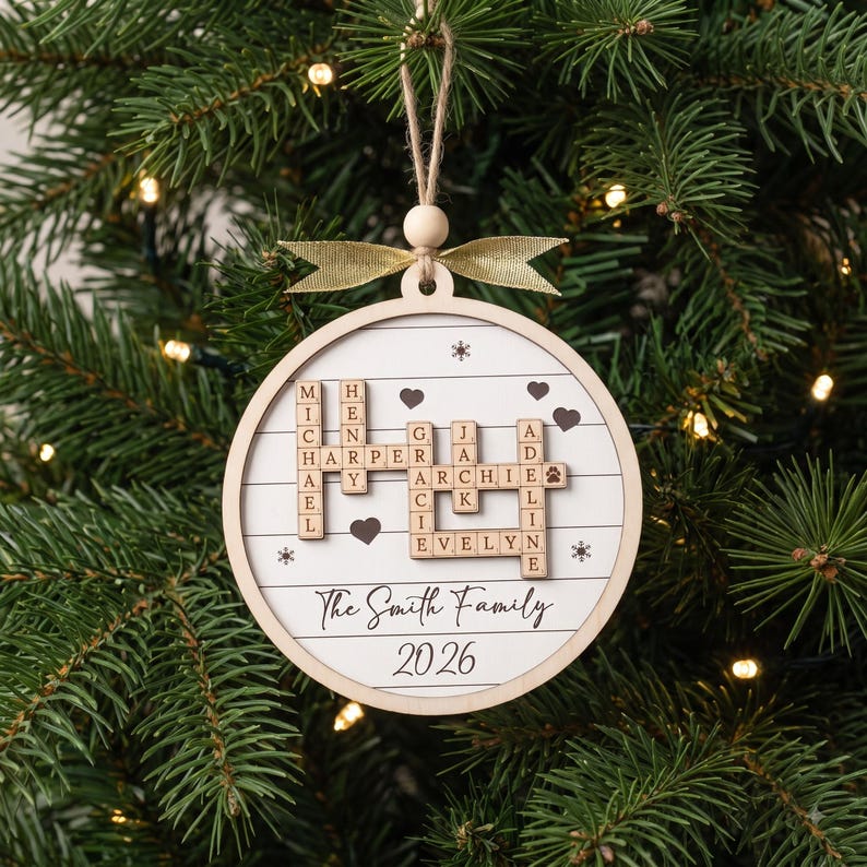 Custom Crossword Wooden Ornament, Hanging Display and Keepsake D35