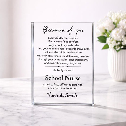 School Nurse Appreciation Gift Personalized Acrylic Plaque, Nurse Employee Coworker Thank You Gift, Retirement Farewell School Staff Gift