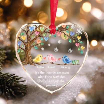 Personalized Friend Ornament, Friendship Keepsake Sea Glass Birds Art Heart