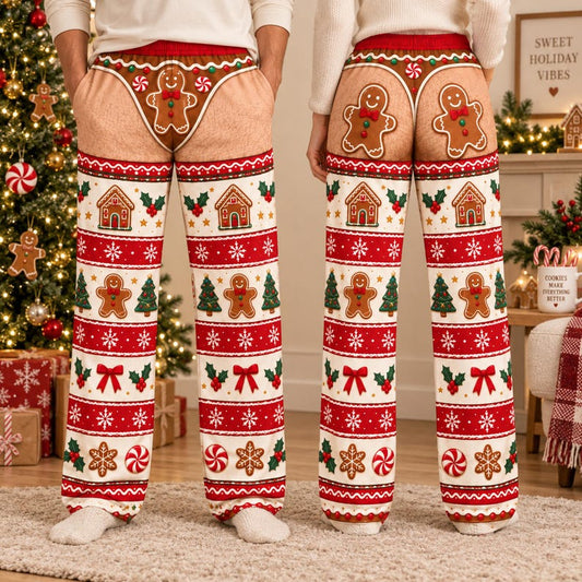Christmas Pajama Pants, Gingerbread Man Holiday Lounge Pants for Couples