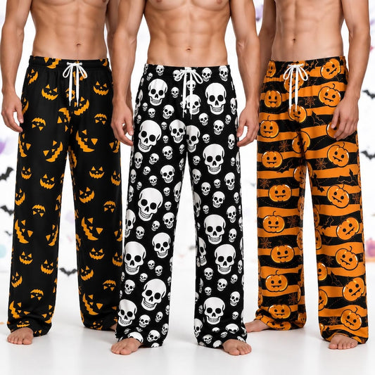 Halloween Pajama Pants for Men, Ghost Pumpkin Bat Sleep Pants, Spooky Wide Leg Lounge Pants, Cozy Fall Halloween Gift