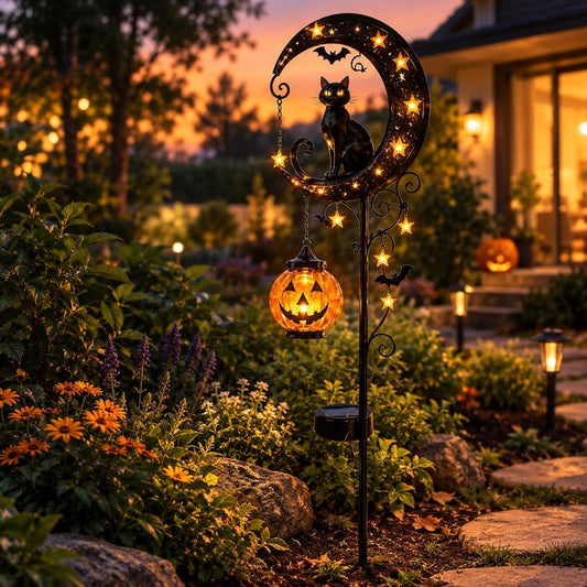 Halloween Solar Lights Outdoor, Black Cat Pumpkin Moon Garden Stakes, Spooky Halloween Yard Decor, Fall Garden Decoration, Halloween Gift