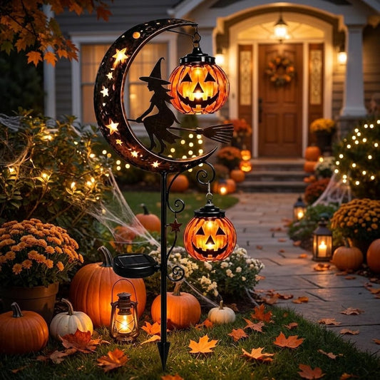 Solar Halloween Garden Stake, Pumpkin Moon Light, Outdoor Yard Decor