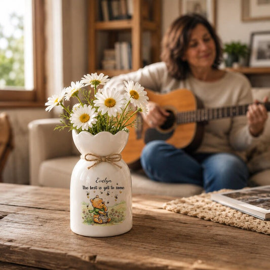 Personalized Retirement Gifts,Custom Name Winnie the Pooh Flower Vases,Ceramic Vase,Cozy Home Decor,Desktop Decoration,Gifts for Colleague