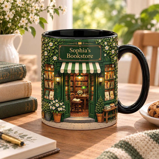 Personalized Bookstore Mug, Custom Name Book Lover Coffee Cup, Vintage Library Mug, Reader Gift, Bookish Gift, Cozy Reading Gift for Her