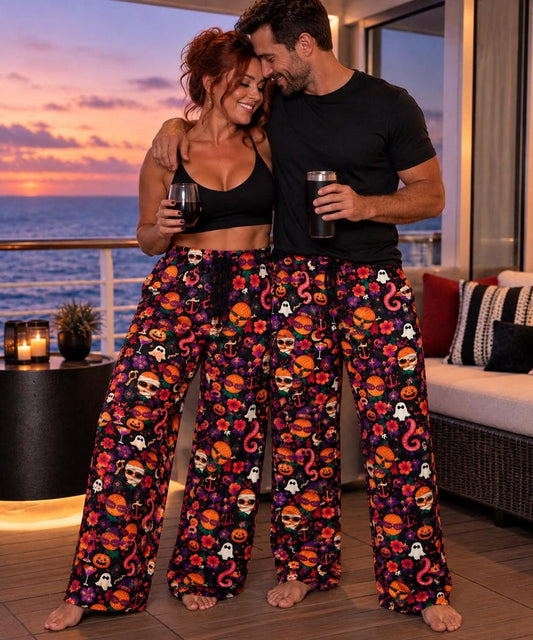 Upside Down Pineapple Halloween Joggers, Spooky Cruise Lounge Pants (Wide Leg)