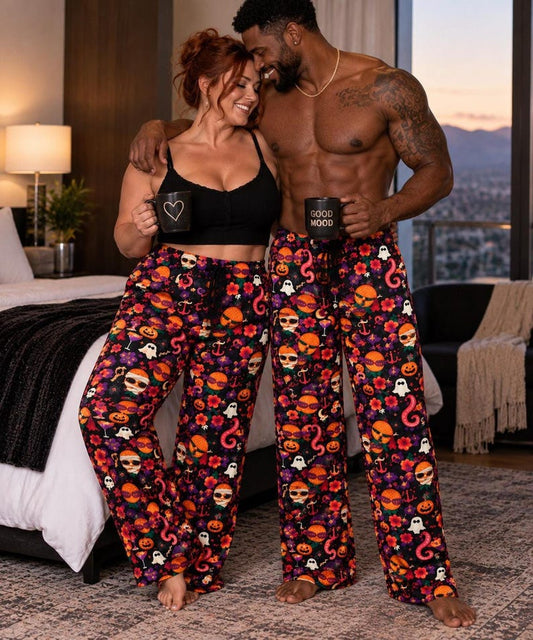 Upside Down Pineapple Halloween Joggers, Spooky Cruise Lounge Pants (Wide Leg)