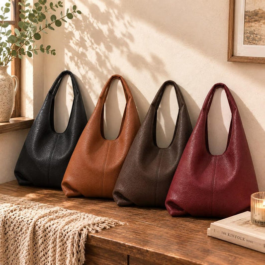 Genuine Leather Tote Bag, Soft Slouchy Hobo Purse, Minimalist Shoulder Bag for Women, Large Everyday Handbag