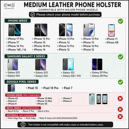 Cell Phone Holster, Genuine Leather Horizontal Belt Case, Belt Clip Phone Pouch, Leather Waist Holster for iPhone & Samsung, Gift for Men