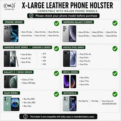 Cell Phone Holster, Genuine Leather Horizontal Belt Case, Belt Clip Phone Pouch, Leather Waist Holster for iPhone & Samsung, Gift for Men