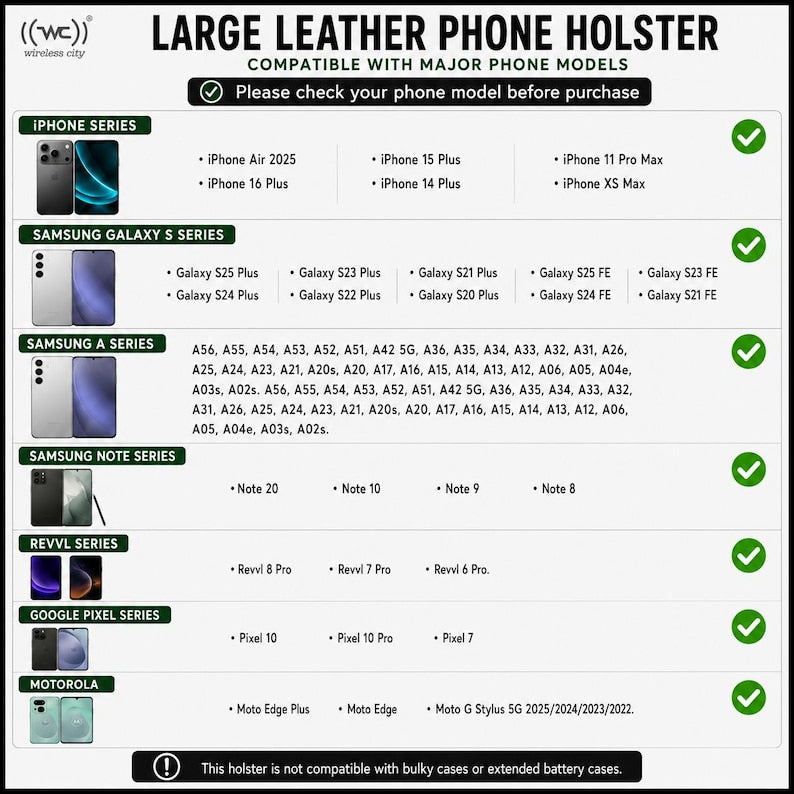 Cell Phone Holster, Genuine Leather Horizontal Belt Case, Belt Clip Phone Pouch, Leather Waist Holster for iPhone & Samsung, Gift for Men