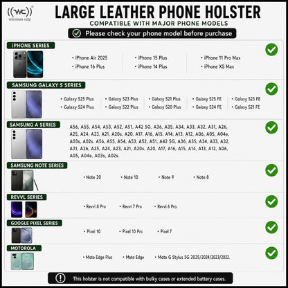 Cell Phone Holster, Genuine Leather Horizontal Belt Case, Belt Clip Phone Pouch, Leather Waist Holster for iPhone & Samsung, Gift for Men