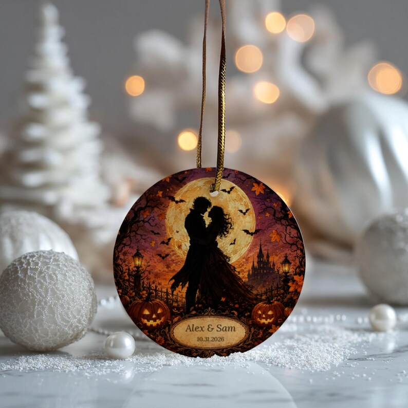 Personalized Couple Halloween Ornament, Names & Date, Autumn Keepsake