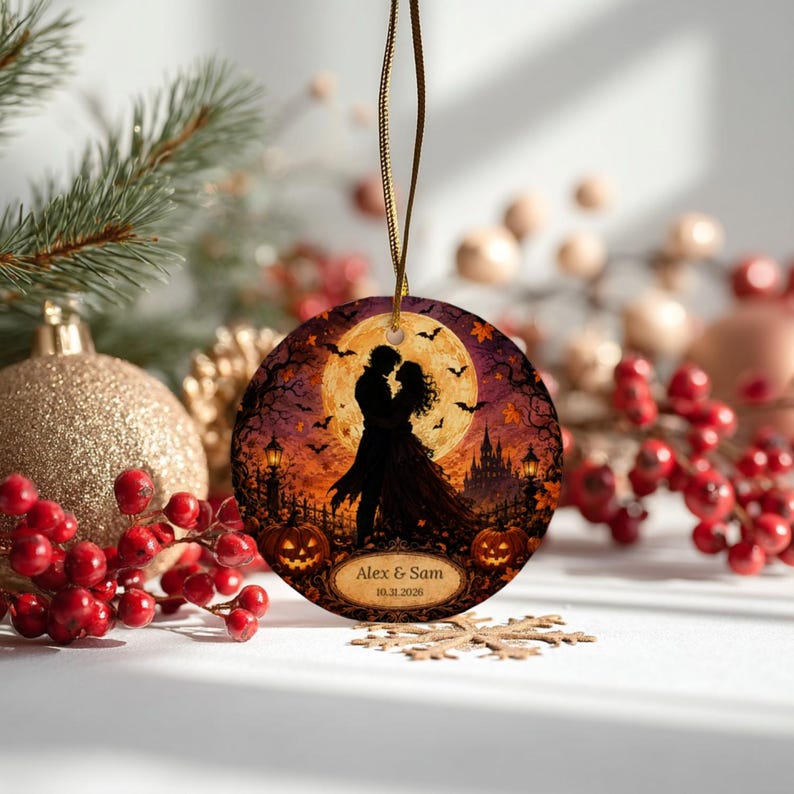 Personalized Couple Halloween Ornament, Names & Date, Autumn Keepsake
