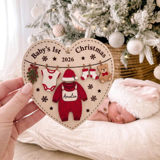 2026 Baby’s First Christmas Ornament, Custom Name Wooden Ornament, First Christmas Keepsake
