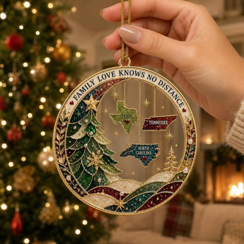 Long Distance Family Acrylic Ornament, Personalized State Christmas Keepsake, Family Across States Gift, Custom Holiday Ornament