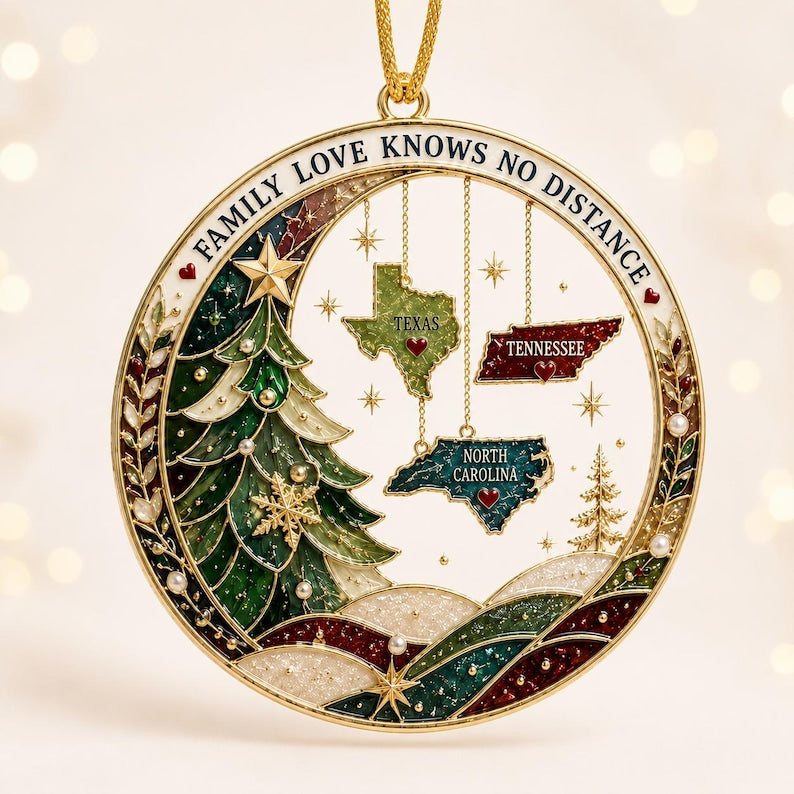 Long Distance Family Acrylic Ornament, Personalized State Christmas Keepsake, Family Across States Gift, Custom Holiday Ornament