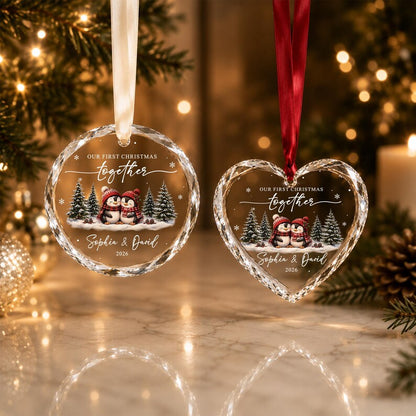 Our First Christmas Together Ornament, Personalized Couple Penguin Ornament, Custom Names Newlywed Gift, Engagement Wedding Keepsake