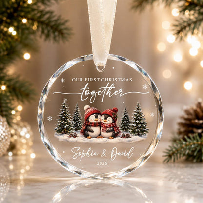 Our First Christmas Together Ornament, Personalized Couple Penguin Ornament, Custom Names Newlywed Gift, Engagement Wedding Keepsake