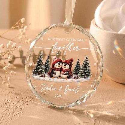 Our First Christmas Together Ornament, Personalized Couple Penguin Ornament, Custom Names Newlywed Gift, Engagement Wedding Keepsake
