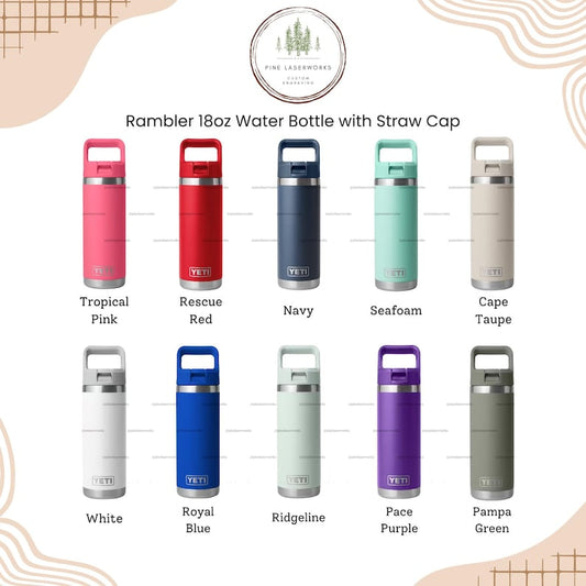 Personalized Kids Yeti 18oz Water Bottle 12 Designs and 10 Colors to Choose From Birthday Summer Break Back to School Boy Girl Flip Straw