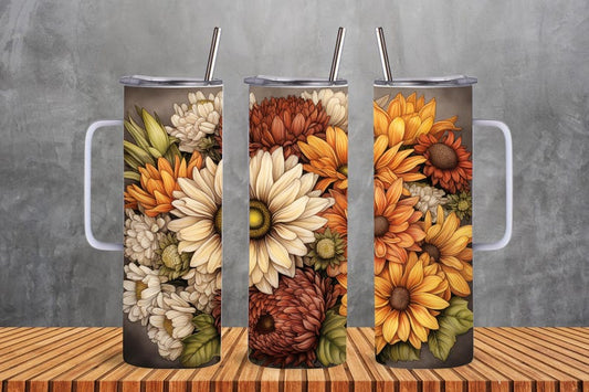 Personalized Tumbler | Fall Mums Stainless Steel Insulated Travel Mug | 15, 20Oz, 30Oz