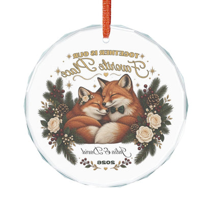 Personalized Couple Christmas Ornament Fox Couple Gift Custom Names and Year Romantic Keepsake Crystal Glass Ornament with Gift Box