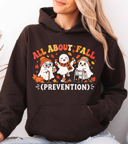 All About Fall Prevention Ghost Halloween Hoodie, Spooky Physical Therapy OT SPED Teacher Hoodie, Fall Therapist Gift