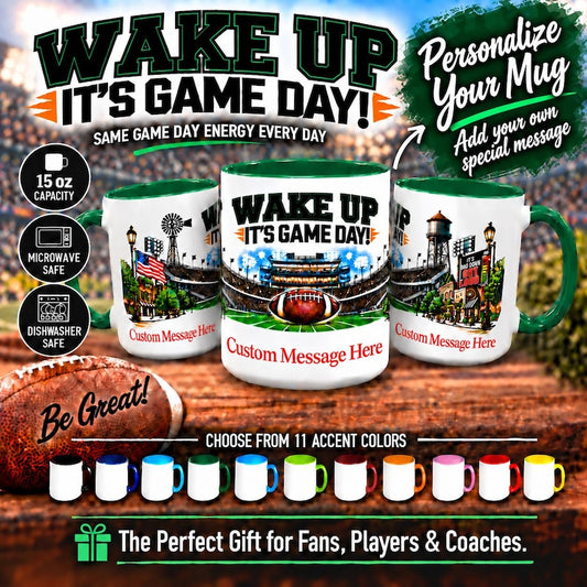 Personalized Game Day Mug, Custom Name Football Coffee Cup, 15 oz Accent Mug, Coach Gift, Football Dad Gift, Tailgate Mug, Football Fan Gift