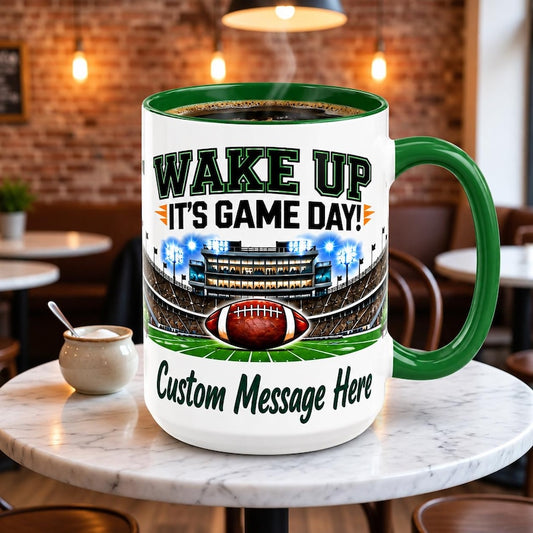 Personalized Game Day Mug, Custom Name Football Coffee Cup, 15 oz Accent Mug, Coach Gift, Football Dad Gift, Tailgate Mug, Football Fan Gift